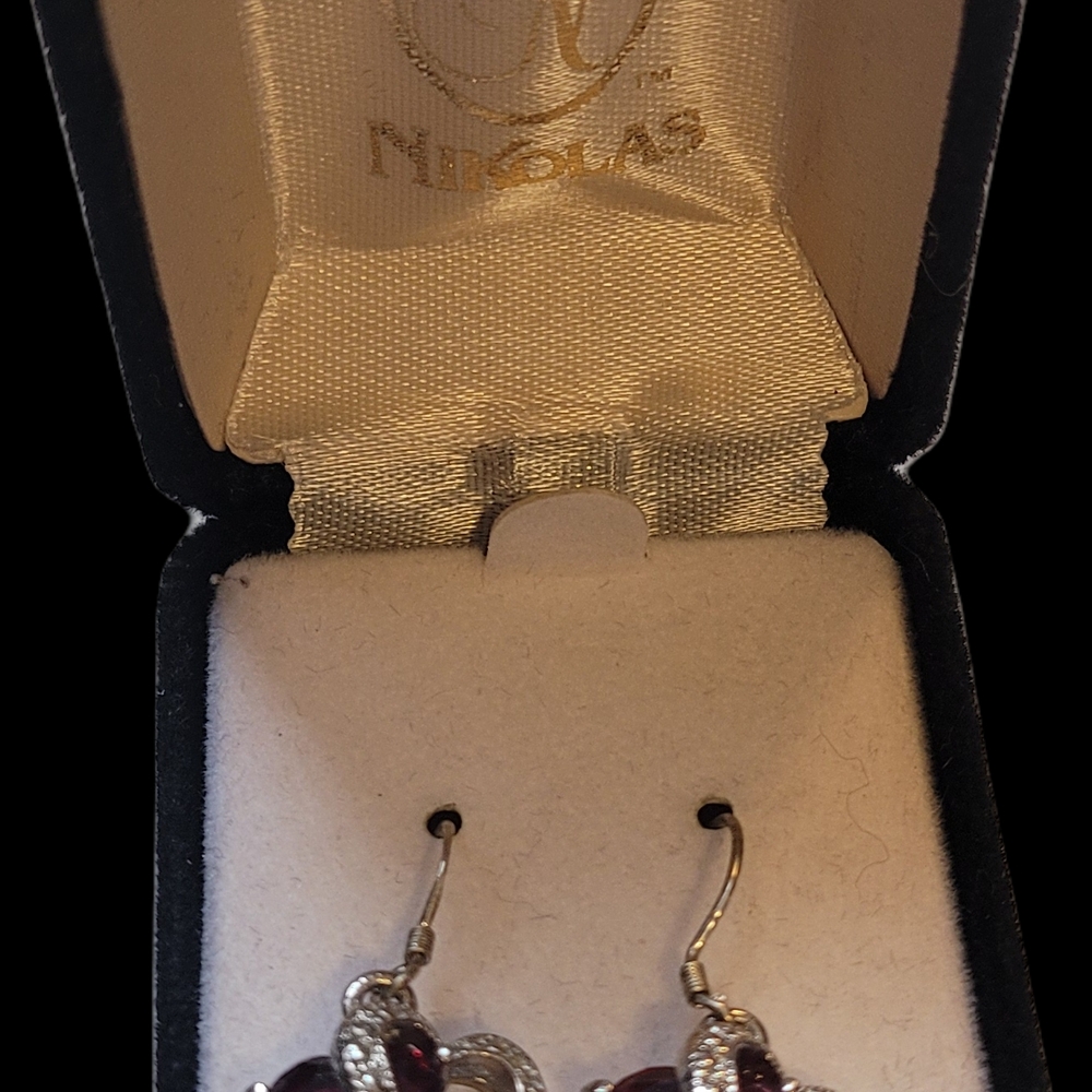 NICHOLAS Red and Silver Dangle Earrings